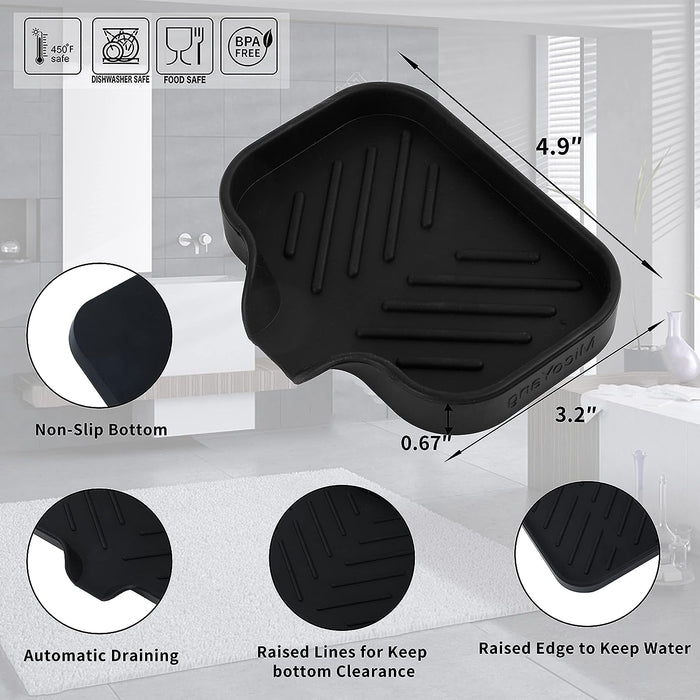 Silicone Soap Dish with Drain Spout, Self-Draining Sink Organizer Tray for Bathroom and Kitchen, Sponges, Dispensers and