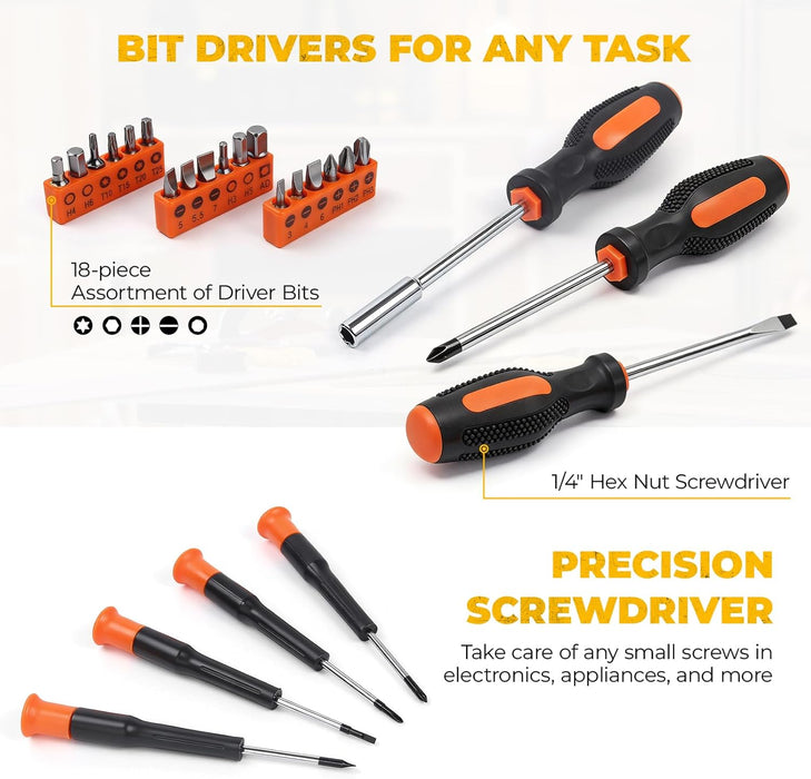 152 Piece Basic Tool Set, Portable Tool Box with 12V Cordless Drill, Home Repair Hand Tool Kit, General Household Drill 