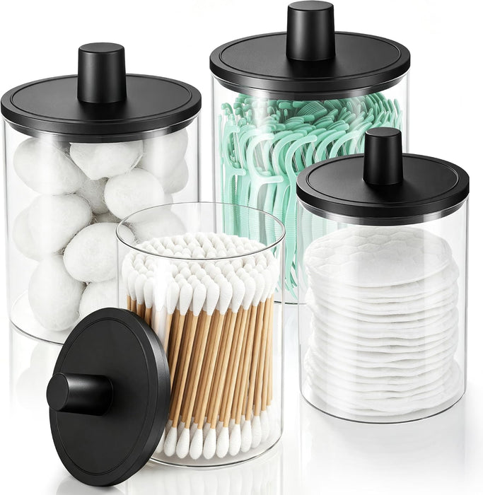 Glass Qtip Holder Dispenser - 4 Pack, Bathroom Decor and Organizer