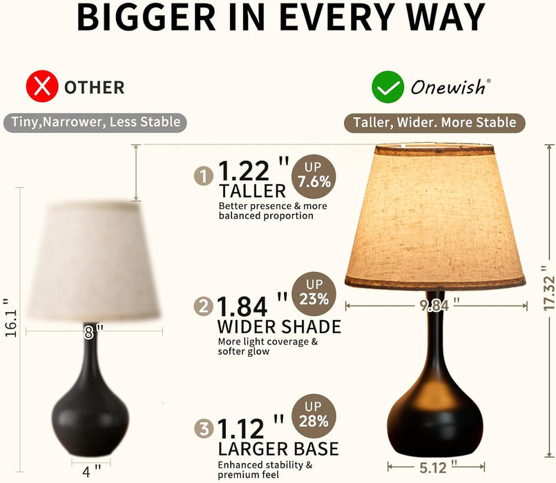 Touch Bedside Lamp, Farmhouse 3-Way Dimmable Table Lamps for Nightstand with Fabric Shade, 17.32'' Desk Lamp for Reading, Bedroom, Livingroom, Office, Corded
