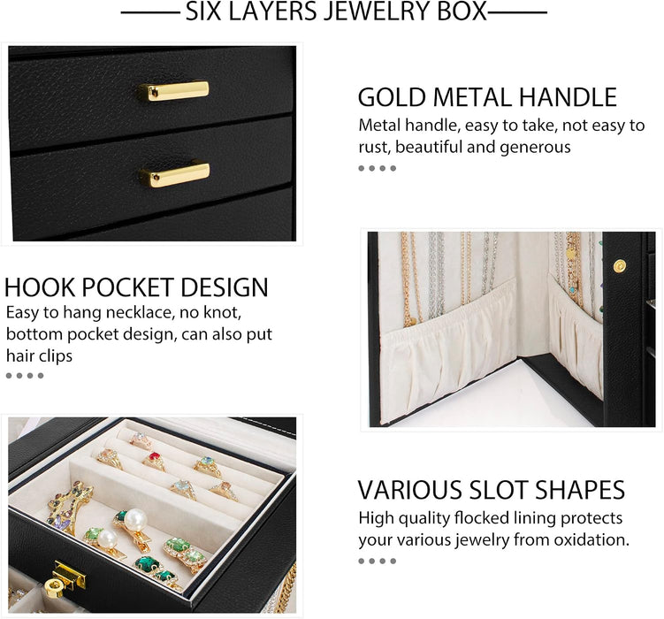 6-Tier Jewelry Box Organizer 5 Drawers Storage Black Regular