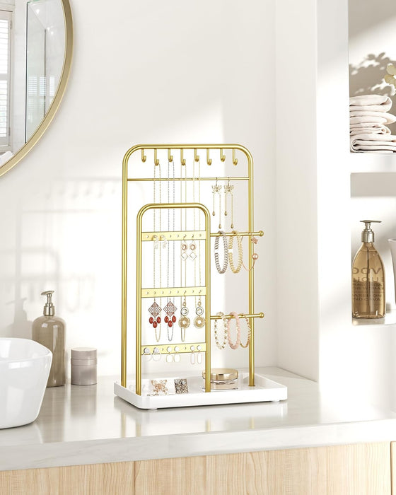 Jewelry Holder Stand: Jewelry Display for Necklace, Bracelet, Earring, Ring, White & Gold