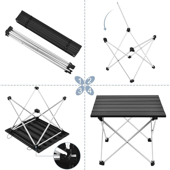 Portable Camping Table,Aluminum Folding Beach Table (Black-S)