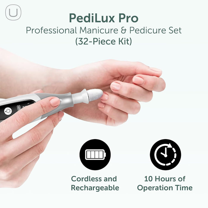 PediLux Pro Professional Manicure Pedicure Kit, Cordless Electric Nail File Drill Set, Thick Toenail Grinder, Toe Nail D