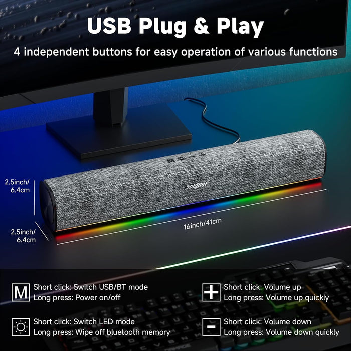 Bluetooth Computer Speakers for Desktop PC, USB Plug & Play
