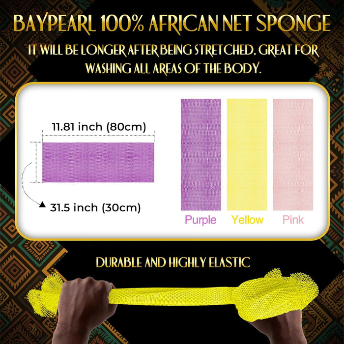 3 Pack African Net Sponge, African Exfoliating Net Bath Sponge Long Net Bath Sponge Exfoliating Shower Body Scrubber Back Scrubber Skin Smoother,Great for Daily Use (Pink,Yellow,Purple)