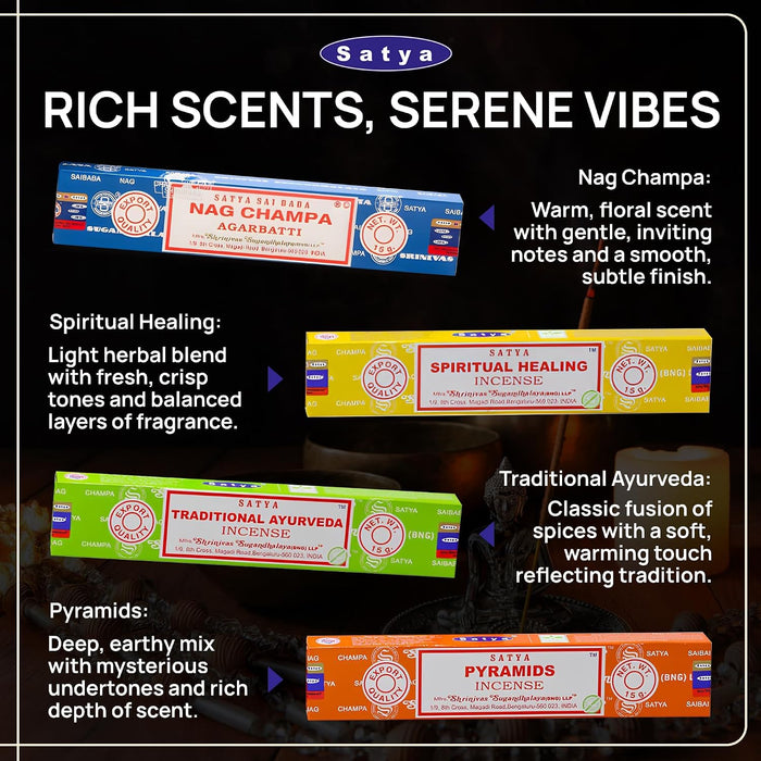 Set of 12 Nag Champa Namaste Positive Vibes Tantra Buddha Blessing Aura Cleansing Chakra Pyramids Reiki Karma Spiritual Healing Traditional Ayurveda