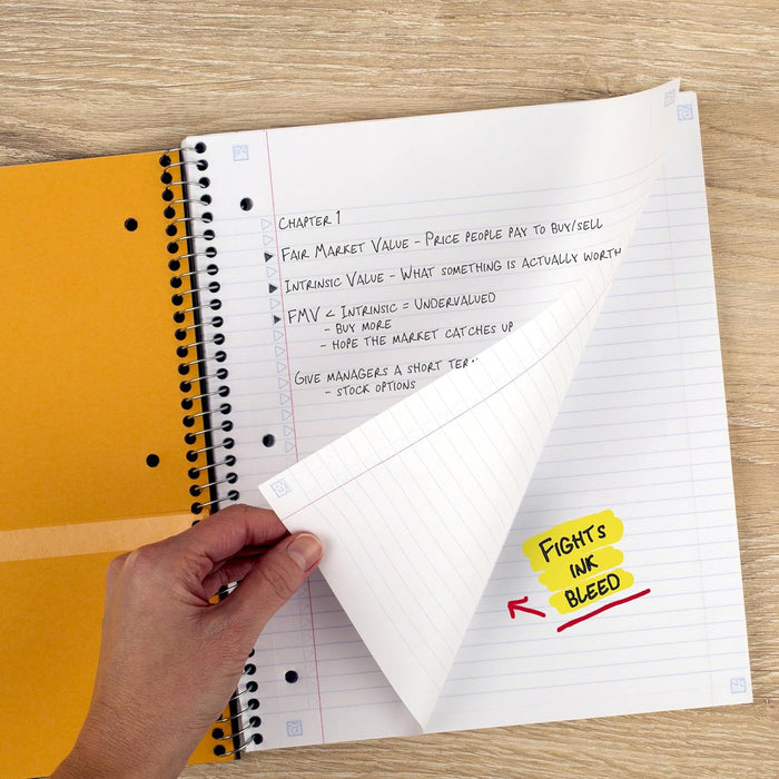 Spiral Notebook + Study App, 5 Subject, College Ruled Paper, 8-1/2" x 11", 200 Sheets, Fights Ink Bleed, Water Resistant Cover, Black (72081)