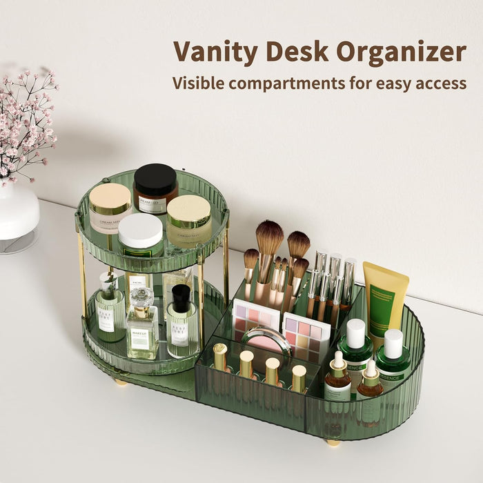 360 Rotating Makeup Organizer for Vanity, 2 Small Trays & 5 Compartments for Cosmetics, Skincare, Perfume, Lipstick & Ma