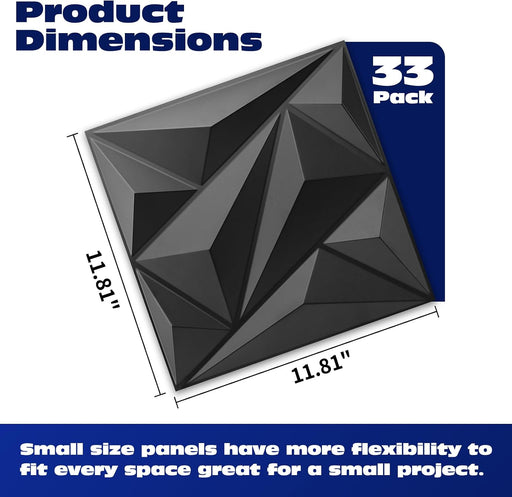 33 Pack 3D Wall Panels Diamond, Black, 12''x12''