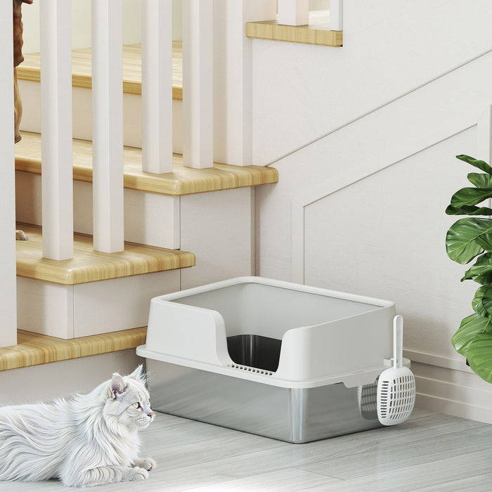High-Sided Stainless Steel Cat Litter Box