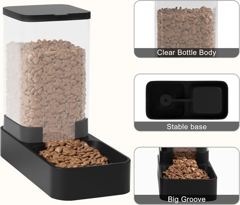 Automatic Cat Feeder and Water Dispenser in Set with Pet Food Bowl,Gravity Dog Waterer and Food Feeder for Small Medium 