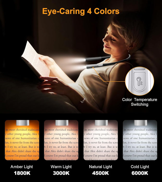 Book Light, Eye Caring 4-Color&5-Brightness Neck Light Reading Light