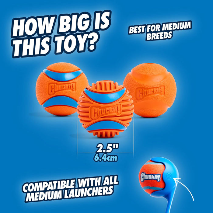 Ultra and Rugged Dog Balls, High-Bounce Fetch, Medium, Set of 3