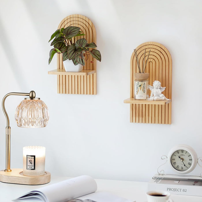 Boho Wall Decor Set of Two: Wood Wall Candle Holder