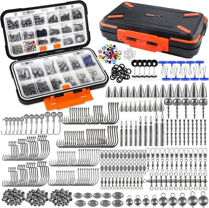 264/397pcs Fishing Accessories Kit, Organized Fishing Tackle Box with Tackle Included, Fishing Hooks, Fishing Weights Sinkers, Swivels, Beads, Fishing Gear Set Equipment for Bass Trout