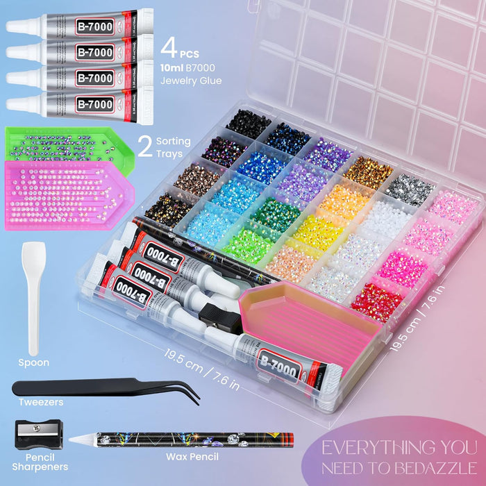 35000 Pcs Resin Jelly Rhinestones Kit, Multicolor 3mm Flatback Rhinestones with 4 Pcs B7000 Jewelry Glue & Tools, All-in
