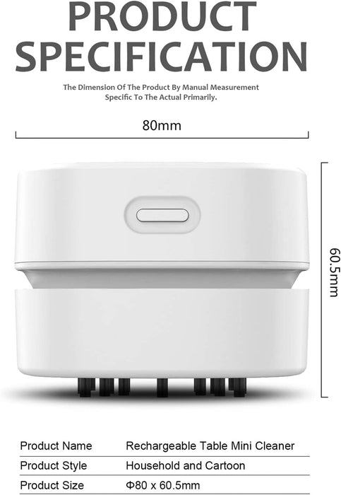 Mini Desktop Vacuum Cleaner for Table Dust (White AA Battery)