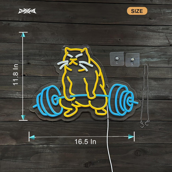 Cat Gym Neon Sign for Wall Decor Gym Decor Funny Cat Neon Light Smart plug timer compatible USB-Powered Men Cave Teen Ro