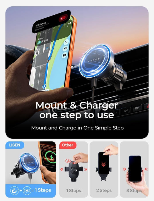 15W MagSafe Car Mount Charger, Magnetic Phone Holders for Your Car