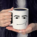 Ceramic Coffee Mug with Minimalist Expression Design, White, 11 Oz, Novelty Tea Cup for Anniversary, Birthday, Christmas Gift (Man Face)