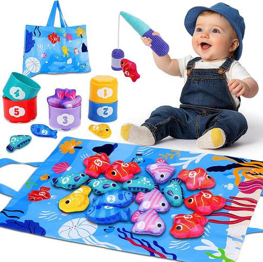 Montessori Toys for 1 Year Old: Cloth Fishing Game with Stacking Cups