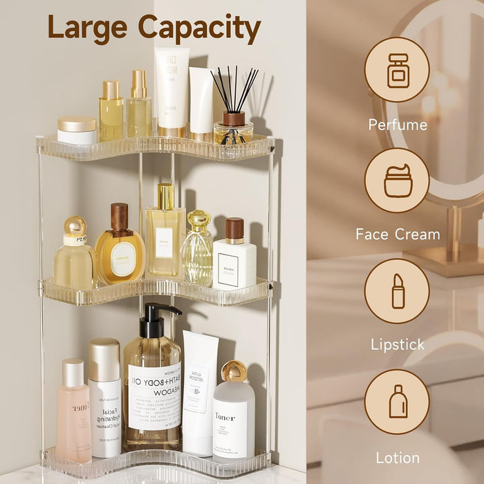 Corner Makeup Counter Organizers, 3-Tier Bathroom Corner Shelf, Clear