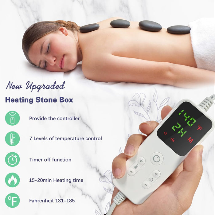 10 Pcs Basalt Hot Stones Massage Set with Temperature Adjustment