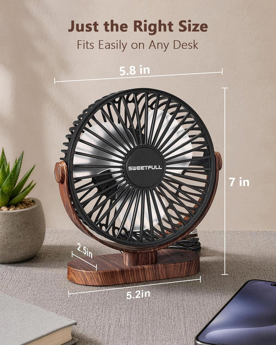 Small USB Desk Fan, Desktop Table Fan, Quiet Office Mini - Black