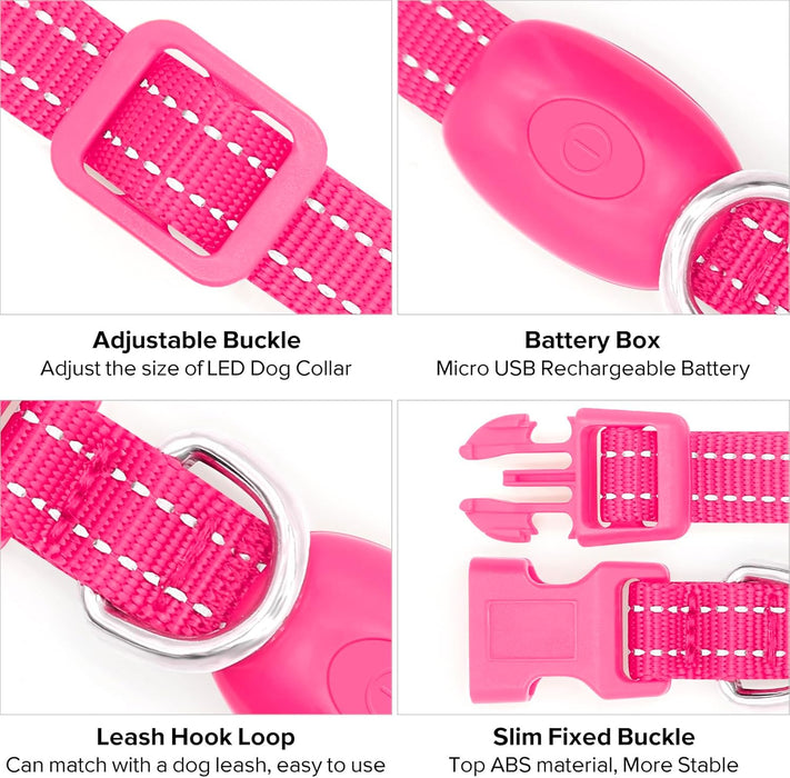 Light Up Dog Collar for Small Dogs & Cats (Pink, XS)