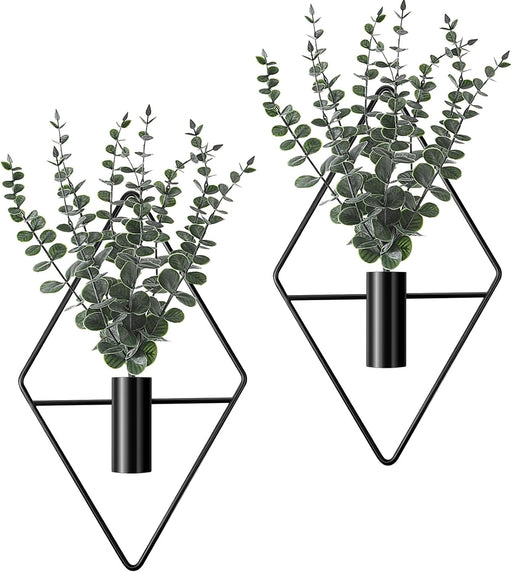 2 Pcs Hanging Artificial Planters Wall Decor, Black, Eucalyptus