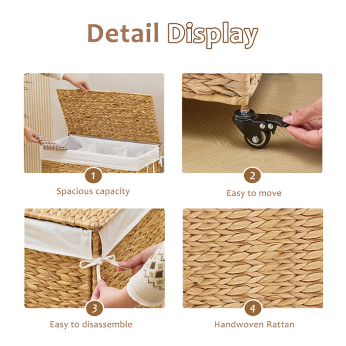 160L Rolling Three-Section Laundry Hamper
