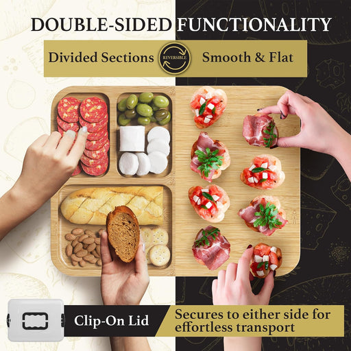 Charcuterie Board with Lid - Reversible, 2-in-1 Travel Portable Cheese Board for Picnics & Entertaining - Housewarming G