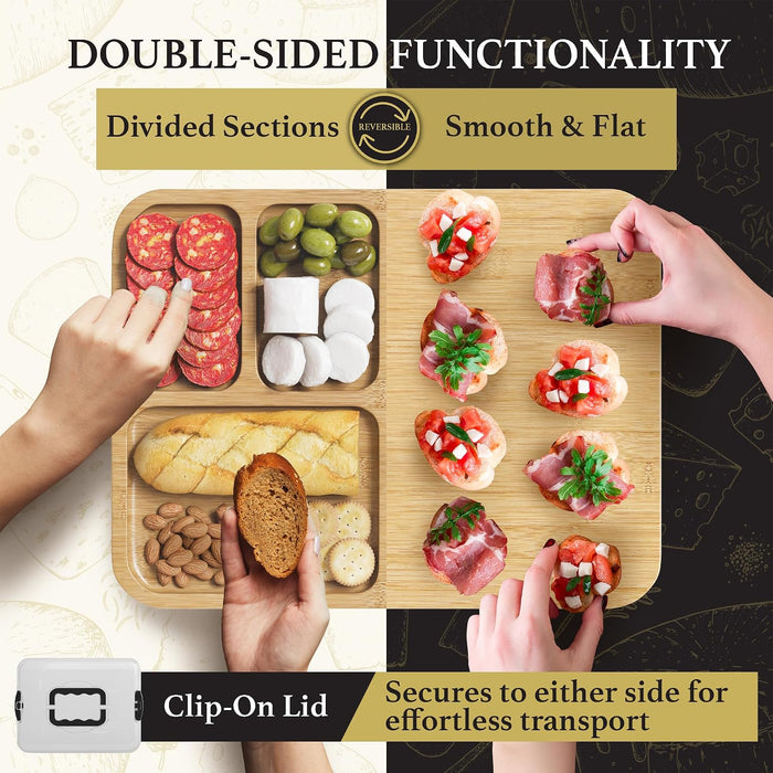 Charcuterie Board with Lid - Reversible, 2-in-1 Travel Portable Cheese Board for Picnics & Entertaining - Housewarming G