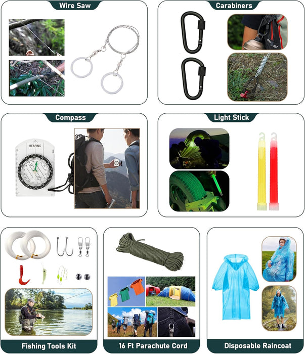 Survival Kit, 262Pcs Survival Gear and Supplies with First Aid Kit Pouch and Crossbody Bag, Emergency Kit with Tent, Camping Axe Hammer, Survival Shovel w/Pick, Bug Out Bag Gifts for Men Women