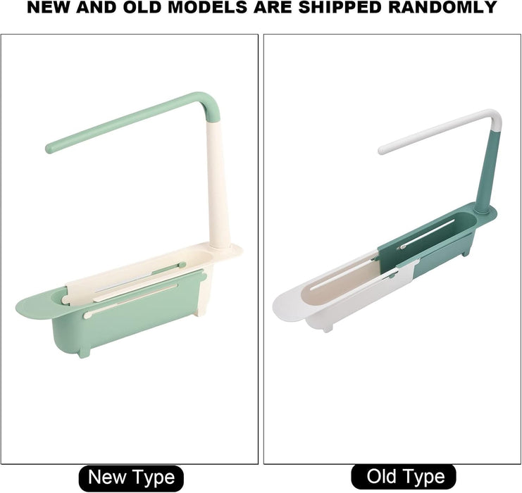 Telescopic Sink Storage Rack Holder, Adjustable Large Capacity Sink Storage Rack, PP Length Freely Drain Rack, Expandable Sink Organizer for Home Kitchen Sink, Easy Installation(Green)