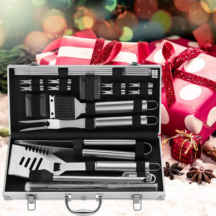 23pcs Must-Have BBQ Grill Accessories Set with Thermometer in Case - Stainless Steel Barbecue Tool Set with 2 Grill Mats for Backyard Outdoor Camping - Father's Day Best Barbecue Gift