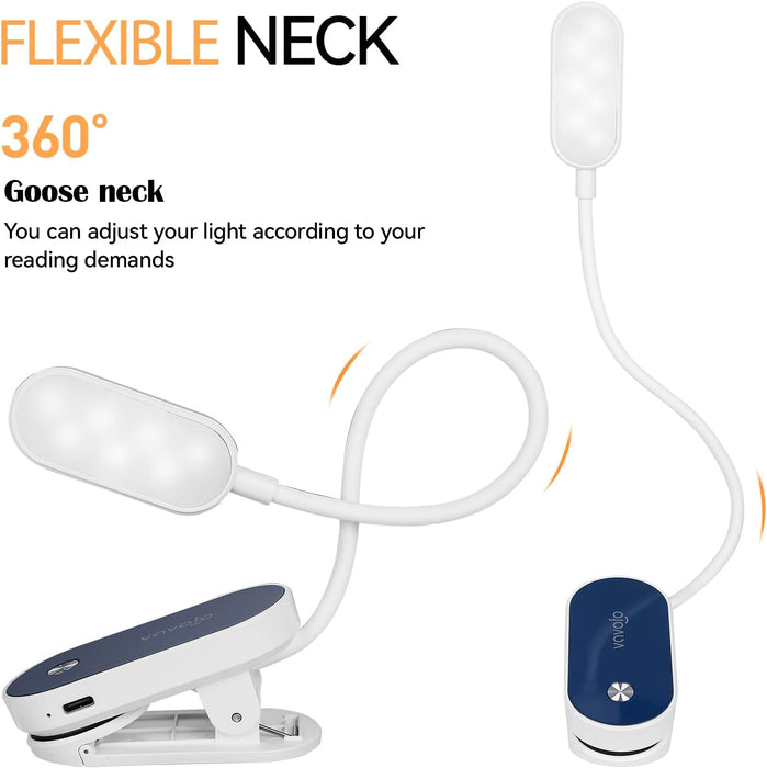 Rechargeable Book Light, 14 LEDs Eye Care Clip On Amber Reading Light for Bookworms Reading in Bed with 9 Colors 9 Brightness (White-Blue)