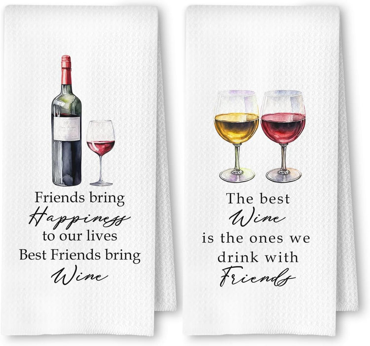 Friends and Wine Kitchen Towels Set of 2, Gifts for Wine Lovers Dish Tea Bar Towels for Kitchen Bar Cart Decor, Wines Gi