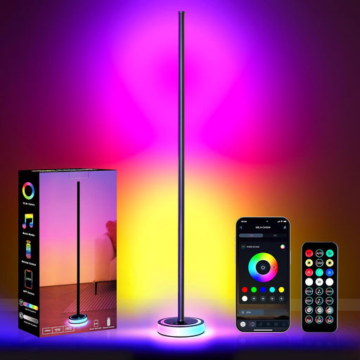 59" Smart LED Corner Floor Lamp, RGBICW Color Changing Ambient Lighting, App Control Music Sync Mood Light, Modern Dimma