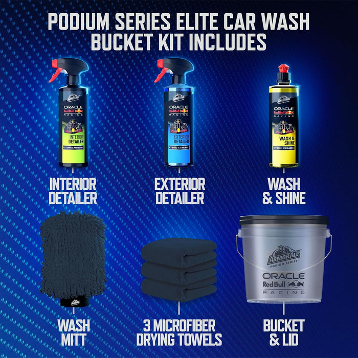Podium Series Elite 9‑Piece Car Detailing Kit - Car Cleaning Kit with Bucket, Car Wash, Detailer Sprays, Wash Mitt & Mic