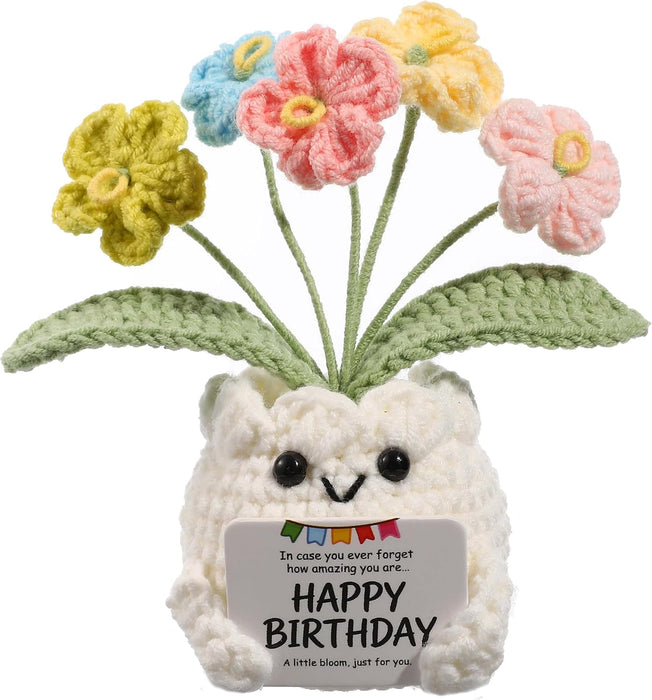 Crochet Forget Me Not Flower Pot Birthday Gifts for Women