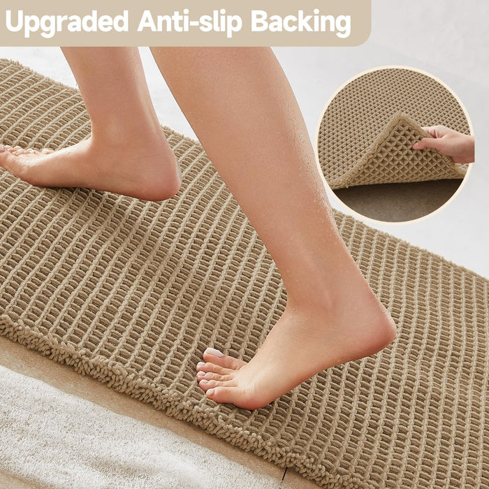 Waffle Bath Mat, Boho Bathroom Rugs Non Slip Washable, 30x20 Khaki