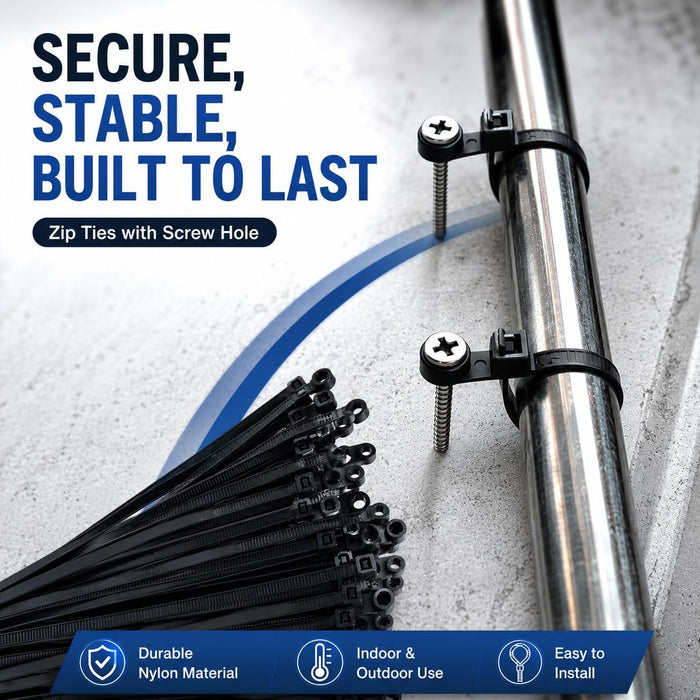200 Pack 6 Inch Plastic Zip Ties with Screw Holes