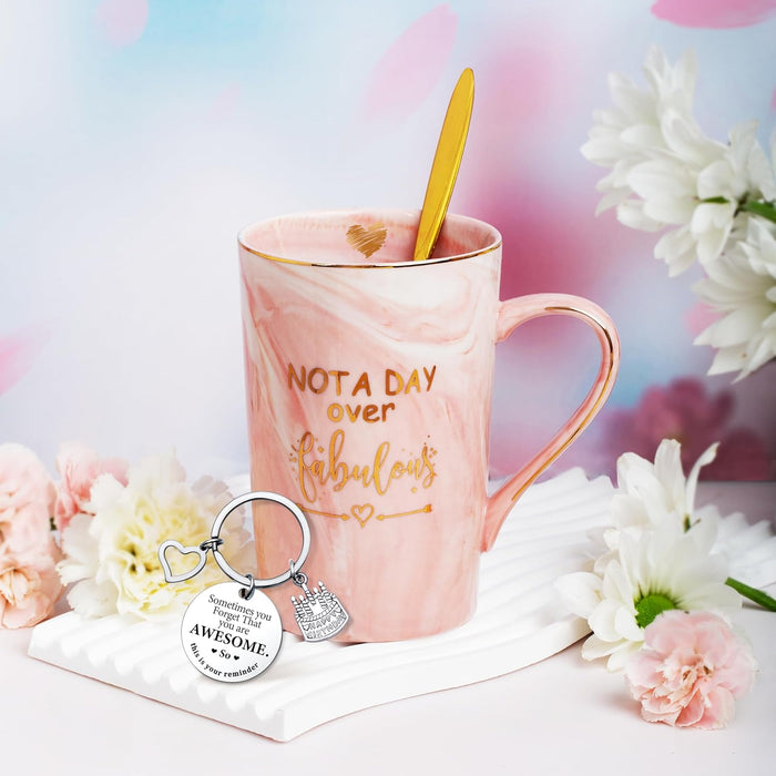 Not A Day Over Fabulous Mug Gifts Set- Birthday Gifts for Women - Funny Birthday Gift Ideas for Her,Friends, Coworkers, 