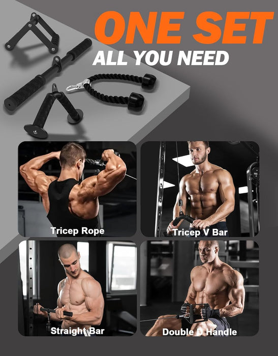 Cable Machine Attachment Set for Gym & Home Workouts, LAT Pulldown Attachments with Non-Slip Grips, Black