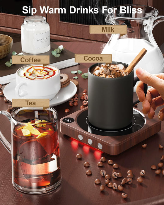 Coffee Mug Warmer for Desk, Candle Warmer Plate, 12H Timer, Wood