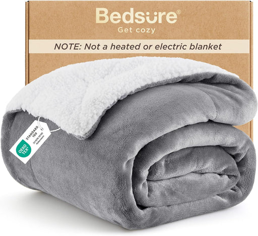 GentleSoft Sherpa Fleece Throw Blanket for Couch, Non-Heated, Thick & Warm Cozy Comfort Blanket for Winter Fall, Soft Fuzzy Plush Throw Gifts for Women and Men, Grey, 50x60 Inches