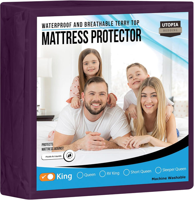 Waterproof Mattress Protector Twin Size, Premium Terry Mattress Cover 200 GSM, Breathable, Fitted Style with Stretchable Pockets (White)