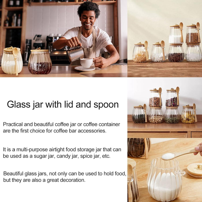 Sugar Bowls Sugar Container 25.36 FL OZ Glass Coffee Canister Airtight Food Storage Jar with Lid and Spoon Candy Jar Cof